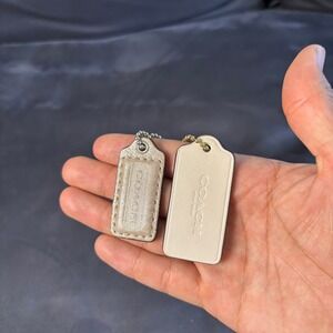 Coach Replacement Leather Hangtags Set of 2 Metallic Gold and Cream Logo Tags